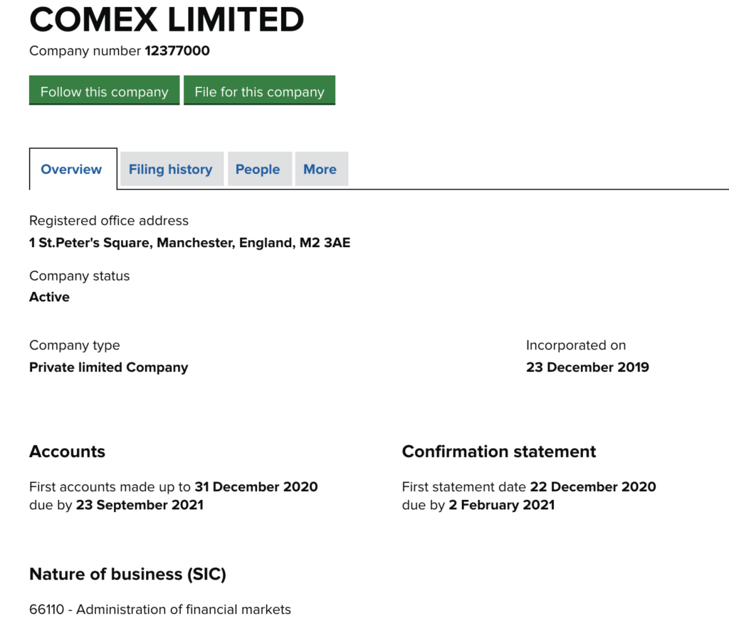 COMEX Trades registration