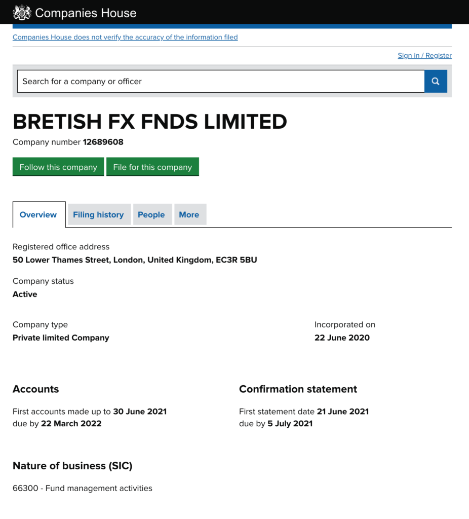 British FX Funds Registration