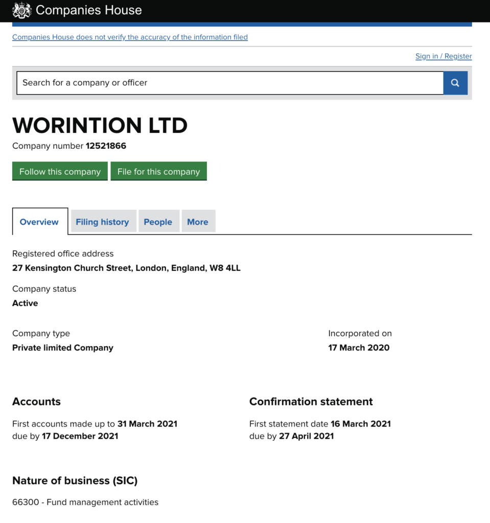 Worintion UK registration