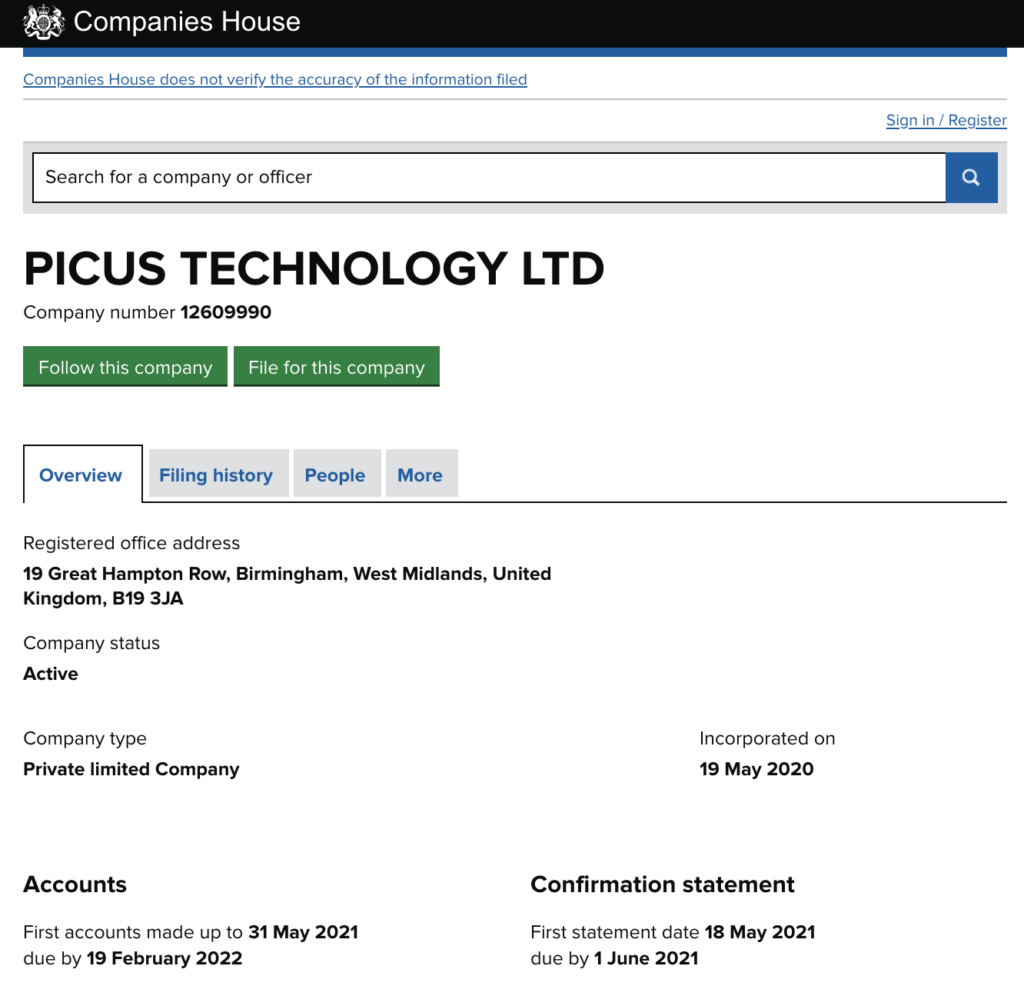 Picus biz registration