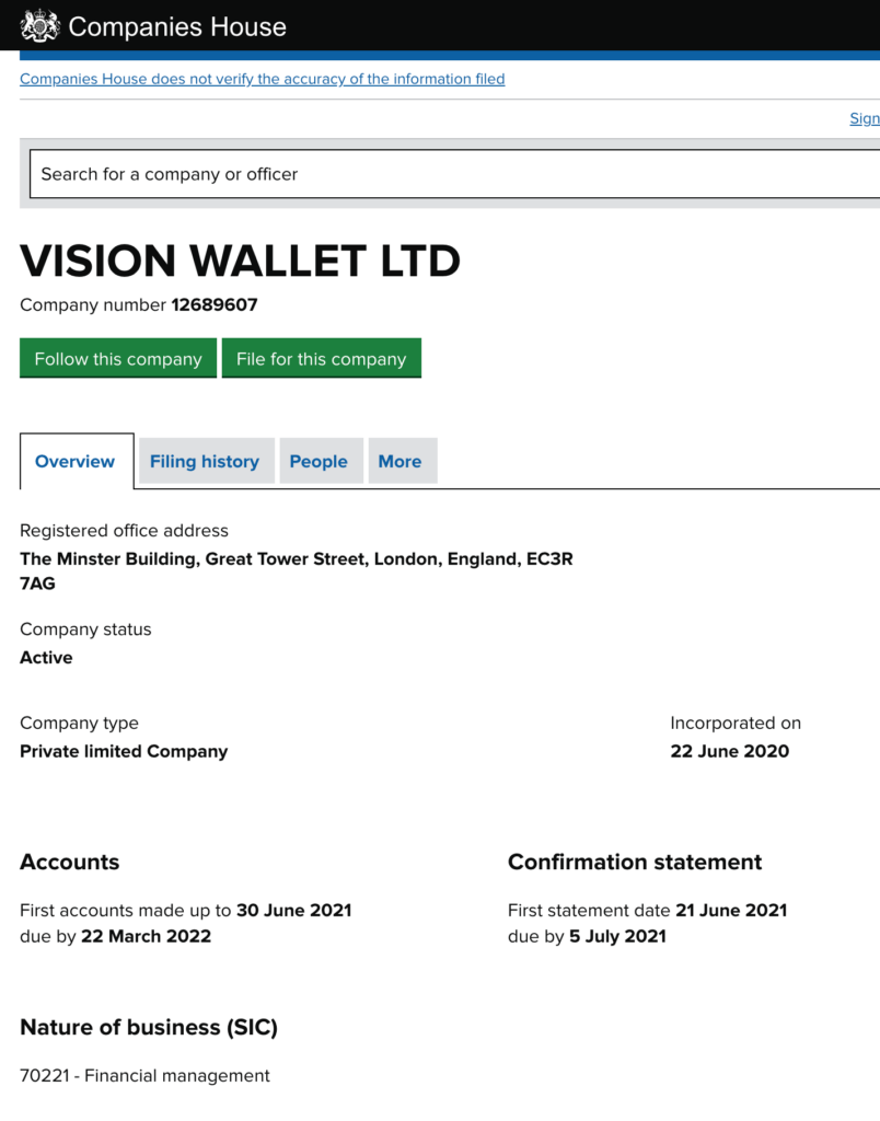 VisionWallet Registration